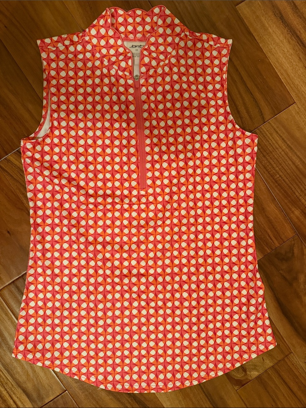 Jofit Coral and Cream Sleeveless Zip-Front Tank